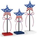 Sereliy 3 PCS Veterans Day Table Decorations Wooden Star Set, Rustic Patriotic 4th of July Tiered Tray Decor, Red White and Blue Decorations Veterans Day for Home (Stripe)