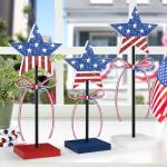 Sereliy 3 PCS Veterans Day Table Decorations Wooden Star Set, Rustic Patriotic 4th of July Tiered Tray Decor, Red White and Blue Decorations Veterans Day for Home (Stripe)