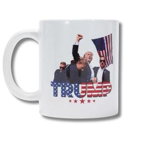 Attack on Trump Ceramic Coffee Mug – Double-Sided with Shot Survivor Fist Pump at Pennsylvania Rally Design – Celebrating Strength and Patriotism – Gift for Supporters, 45th & 47th President
