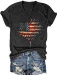 American Flag Shirts for Women V-Neck Firework Heart Print T-Shirt Summer 4th of July Patriotic Tops (Dark Gray10, X-Large)