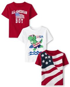 The Children's Place Baby Boy's and Toddler Holidays Short Sleeve Graphic T-Shirts,Multipacks, America 3-Pack