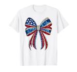 4th of July Coquette American Flag Bow Girls Patriotic Women T-Shirt