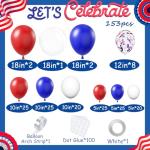 Red White and Blue Balloons Garland Arch Kit 153pcs 4th of July Decorations Independence Day Red White Blue Confetti Latex Balloons for Baseball Birthday Patriotic Party Graduation Party Supplies
