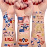110Pcs 4th of July Temporary Tattoos, 4 Sheets Patriotic Party Face Body Decorations, USA Flag Independence Day 4th of July Temporary Tattoo Stickers for Kids Adults, Fourth of July Temporary Tattoos