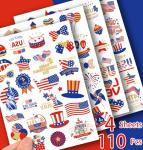 110Pcs 4th of July Temporary Tattoos, 4 Sheets Patriotic Party Face Body Decorations, USA Flag Independence Day 4th of July Temporary Tattoo Stickers for Kids Adults, Fourth of July Temporary Tattoos