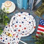 Whaline 72Pcs Patriotic Party Tableware Set Red Blue Star Disposable Dinnerware 48Pcs Paper Plate 24Pcs Napkin for 4th of July Independence Day Party Supplies Table Decor