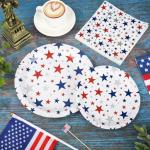 Whaline 72Pcs Patriotic Party Tableware Set Red Blue Star Disposable Dinnerware 48Pcs Paper Plate 24Pcs Napkin for 4th of July Independence Day Party Supplies Table Decor