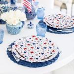 Whaline 72Pcs Patriotic Party Tableware Set Red Blue Star Disposable Dinnerware 48Pcs Paper Plate 24Pcs Napkin for 4th of July Independence Day Party Supplies Table Decor
