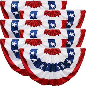 HOOSUN American Flag Bunting for Outside,USA Pleated Fan Flag 1.5x3 FT,American Bunting Flags outdoor Patriotic Decorations,Veterans Day Decorations,Red White Blue Buntings veterans day Banner 6 Pack