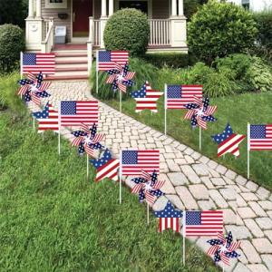 26 Pcs 4th of July Decorations,Patriotic Stars Yard Signs,Patriotic Stars and Stripes Pinwheels,Flags，Red White and Blue Decor Independence Day Parade Outdoor Yard Garden Party Decor