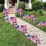 26 Pcs 4th of July Decorations,Patriotic Stars Yard Signs,Patriotic Stars and Stripes Pinwheels,Flags，Red White and Blue Decor Independence Day Parade Outdoor Yard Garden Party Decor