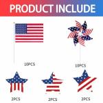 26 Pcs 4th of July Decorations,Patriotic Stars Yard Signs,Patriotic Stars and Stripes Pinwheels,Flags，Red White and Blue Decor Independence Day Parade Outdoor Yard Garden Party Decor