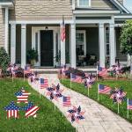 26 Pcs 4th of July Decorations,Patriotic Stars Yard Signs,Patriotic Stars and Stripes Pinwheels,Flags，Red White and Blue Decor Independence Day Parade Outdoor Yard Garden Party Decor