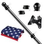 ESTTOP 5 FT Flag Pole Kit with 3x5 American Flag, Tangle Free Spinning Weather Resistant Rustproof Stainless Steel Flagpole with Base for 1" Dia Flag Pole Holder for Outside House, Wall (Black)
