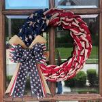 Patriotic Decor Bows for Wreaths,Burlap Red White Blue Stripe Stars Tree Topper Bow for 4th of July,Independence Day,Memorial Day,Veteran's Day,Front Door Indoor Outdoor Decorations