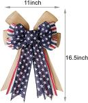 Patriotic Decor Bows for Wreaths,Burlap Red White Blue Stripe Stars Tree Topper Bow for 4th of July,Independence Day,Memorial Day,Veteran's Day,Front Door Indoor Outdoor Decorations