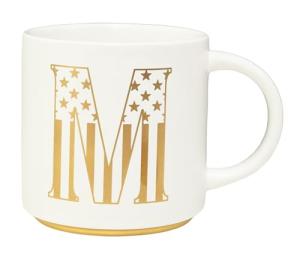 COLLECTIVE HOME - Monogram Ceramic Mug, 15oz Patriotic Letter Tea Cup, Elegant Independence Day Design, Personalized Mug for 4th of July, Ideal Gift for Him, Brother, or Father, White (M)