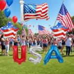 GDLCETK Party in The USA 4th of July Balloons Red White Blue Decorations with American Flag USA Patriotic Balloons for Fourth of July Party Decorations