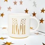 COLLECTIVE HOME - Monogram Ceramic Mug, 15oz Patriotic Letter Tea Cup, Elegant Independence Day Design, Personalized Mug for 4th of July, Ideal Gift for Him, Brother, or Father, White (M)