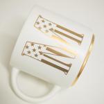 COLLECTIVE HOME - Monogram Ceramic Mug, 15oz Patriotic Letter Tea Cup, Elegant Independence Day Design, Personalized Mug for 4th of July, Ideal Gift for Him, Brother, or Father, White (M)