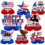 JULMELON 8PCS Veterans Day Table Decorations, Honeycomb Centerpieces, 3D Double Sided Happy Veterans Day Centerpieces for Tables Patriotic Decor Thank You Veterans Theme Party Supplies