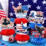 JULMELON 8PCS Veterans Day Table Decorations, Honeycomb Centerpieces, 3D Double Sided Happy Veterans Day Centerpieces for Tables Patriotic Decor Thank You Veterans Theme Party Supplies