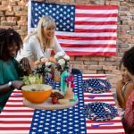 QZYL 122 PCS 4th of July Decorations, Patriotic Plates and Napkins, Disposable Fourth of July Paper Plate and Napkin Tablecloth Forks, American Flags Design Memorial Day Party Supplies