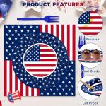 QZYL 122 PCS 4th of July Decorations, Patriotic Plates and Napkins, Disposable Fourth of July Paper Plate and Napkin Tablecloth Forks, American Flags Design Memorial Day Party Supplies