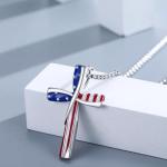 Patriotic Cross Pendant Necklace, Red White Blue Stars and Stripes, American Flag
