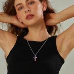 Patriotic Cross Pendant Necklace, Red White Blue Stars and Stripes, American Flag