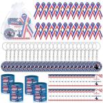 120 Pieces Veterans Day Gifts Set, Bulk American Flag Silicone Bracelet Keychains Patriotic Ribbon Pins Cards Organza Gift Bags for Men Women Party Favors Veterans Day Gifts Patriotic Decorations