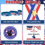 120 Pieces Veterans Day Gifts Set, Bulk American Flag Silicone Bracelet Keychains Patriotic Ribbon Pins Cards Organza Gift Bags for Men Women Party Favors Veterans Day Gifts Patriotic Decorations