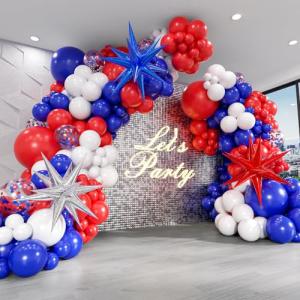 Red White and Blue Balloons Garland Arch Kit, 5 10 12 18 inch Red White Blue Confetti Latex Balloons for 4th of July Graduation Baseball Birthday Party Decorations