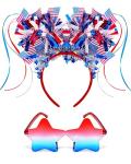 2 PCS 4th of July Headband for Women Girls -Red White Blue USA Star Headband Sunglasses,Patriotic Accessories Set for Independence Day, Memorial Day,Halloween Party