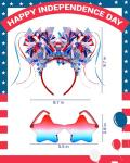 2 PCS 4th of July Headband for Women Girls -Red White Blue USA Star Headband Sunglasses,Patriotic Accessories Set for Independence Day, Memorial Day,Halloween Party