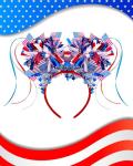2 PCS 4th of July Headband for Women Girls -Red White Blue USA Star Headband Sunglasses,Patriotic Accessories Set for Independence Day, Memorial Day,Halloween Party