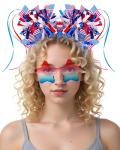 2 PCS 4th of July Headband for Women Girls -Red White Blue USA Star Headband Sunglasses,Patriotic Accessories Set for Independence Day, Memorial Day,Halloween Party