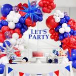 Red White and Blue Balloons Garland Arch Kit, 5 10 12 18 inch Red White Blue Confetti Latex Balloons for 4th of July Graduation Baseball Birthday Party Decorations
