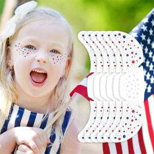 Go Ho Patriotic Red White and Blue Glitter Freckles Face Tattoo,4th of July Freckles Sparkle,4th of July Outfits for Women Kids,Fourth of July Glitter Stickers on Independence Day,6 Pcs