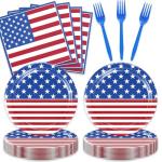 4th of July Decorations American Flag Tableware Set for 16 Guests - 48 Pcs Fourth of July Independence Day Veterans Day Party Supplies Plates, Napkins, Forks - Memorial Day Patriotic Decorations