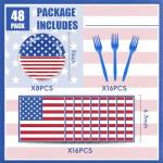 4th of July Decorations American Flag Tableware Set for 16 Guests - 48 Pcs Fourth of July Independence Day Veterans Day Party Supplies Plates, Napkins, Forks - Memorial Day Patriotic Decorations