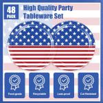 4th of July Decorations American Flag Tableware Set for 16 Guests - 48 Pcs Fourth of July Independence Day Veterans Day Party Supplies Plates, Napkins, Forks - Memorial Day Patriotic Decorations