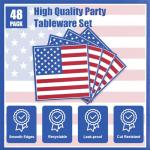 4th of July Decorations American Flag Tableware Set for 16 Guests - 48 Pcs Fourth of July Independence Day Veterans Day Party Supplies Plates, Napkins, Forks - Memorial Day Patriotic Decorations