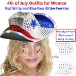 Go Ho Patriotic Red White and Blue Glitter Freckles Face Tattoo,4th of July Freckles Sparkle,4th of July Outfits for Women Kids,Fourth of July Glitter Stickers on Independence Day,6 Pcs