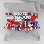 Lonext 12pcs American Flag Bracelet for Women Mens USA Red Blue White Beads Stretch Bracelet Set Patriotic 4th of July Independence Day