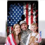 Thank You Veterans Door Cover Yard Signs Honoring All Who Served Porch Banner Memorial Day Veterans Day Decor Patriotic Military Backdrop for Front Door Wall Event Display (Black)