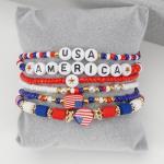 Lonext 12pcs American Flag Bracelet for Women Mens USA Red Blue White Beads Stretch Bracelet Set Patriotic 4th of July Independence Day