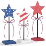 Sereliy 3 PCS Veterans Day Table Decorations Wooden Star Set, Rustic Patriotic 4th of July Tiered Tray Decor, Red White and Blue Decorations Veterans Day for Home (Elegant)