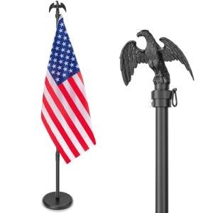 8 FT Indoor Flag Pole and Stand, Heavy Duty Indoor Flag Pole Kit with Weighted & Thickened Base, Eagle Topper, 3x5 FT American Flag, Adjustable Presidential Indoor Flagpole for Office School City Hall