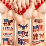 EMOME 4th of July Decorations, 10 Sheets Independence Day Face Tattoos Temporary, Red White and Blue American Flag for Party Supplies, 4th of July Accessories Patriotic Stickers for Women & Kids